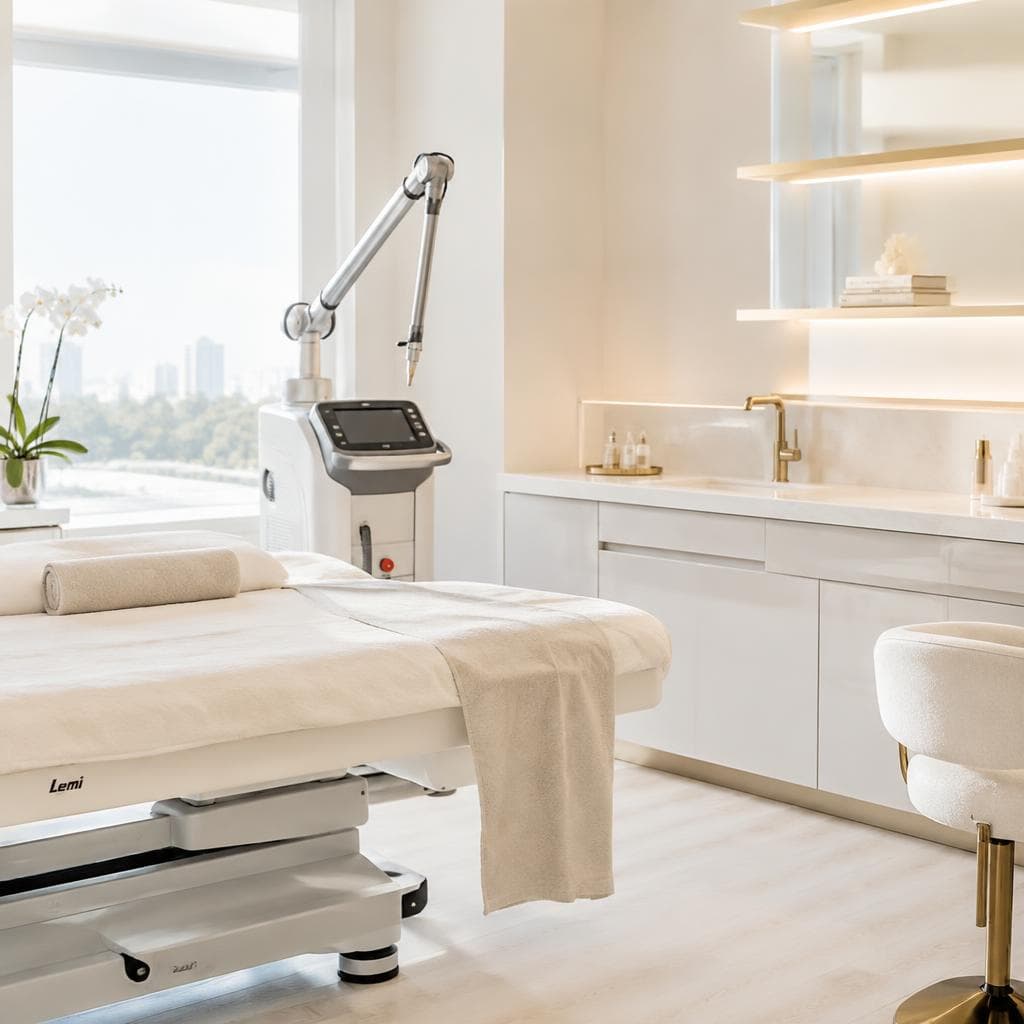 Ljust behandlingsrum med utrustning för laser